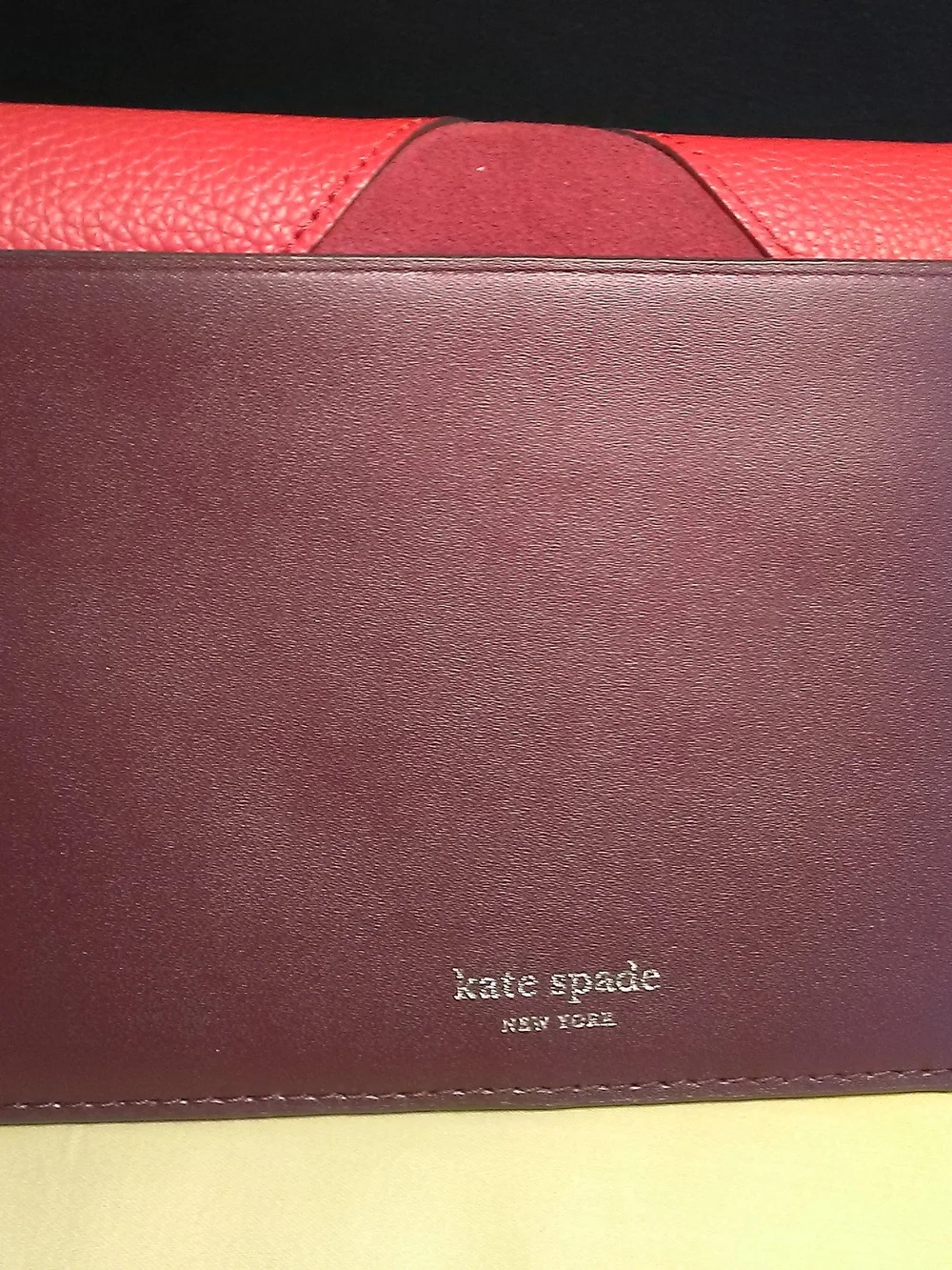 NWOT Kate Spade Red suede & leather Colorblock Spade emblem LG. Wallet Beauty